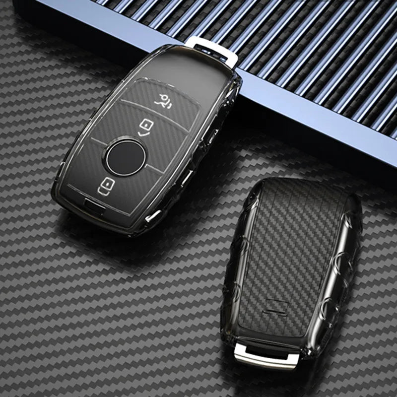 Car Key Case Cover Key Bag For Mercedes Benz A C E S Class W177 W213 W205 W221 Accessories Holder Shell Carbon fiber Keychain