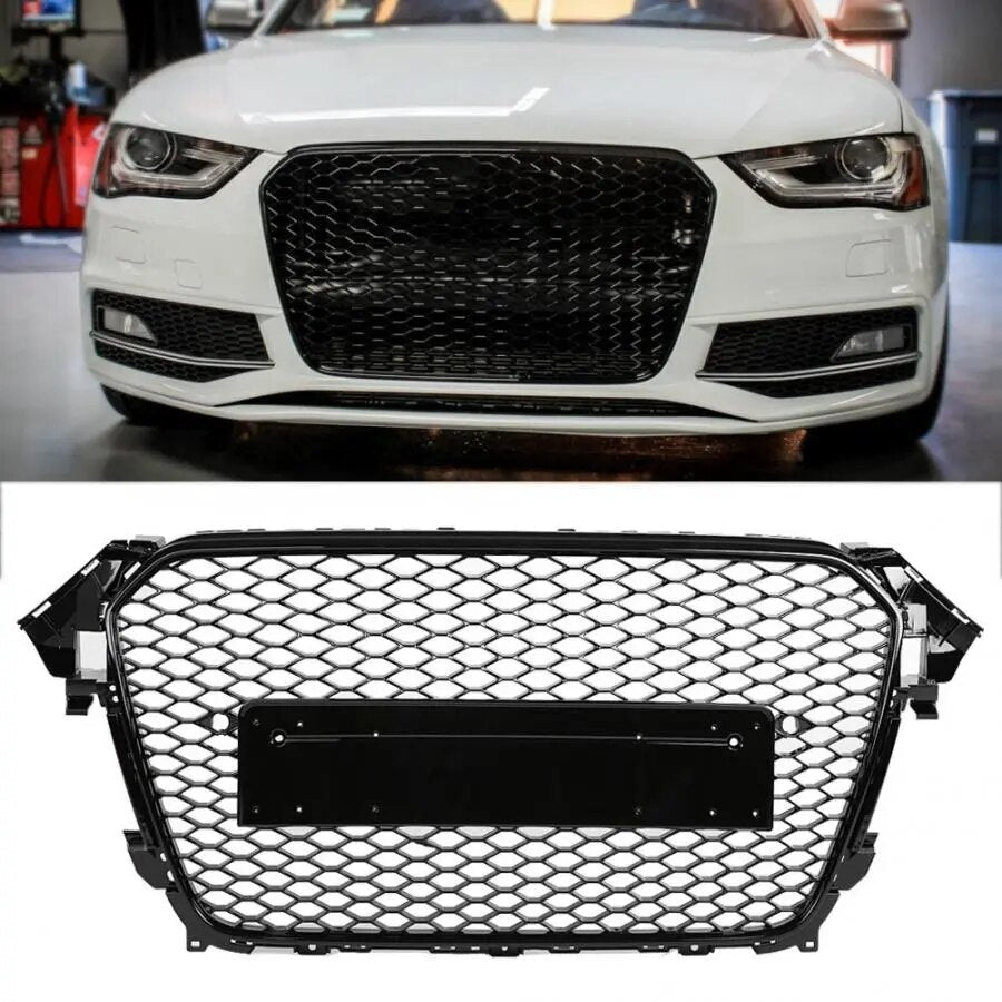 Front Sport Hex Mesh Honeycomb Hood Grill Gloss Black for Audi RS4 Style  A4/S4 B8.5 2013 2014 2015 2016 Auto Accessories