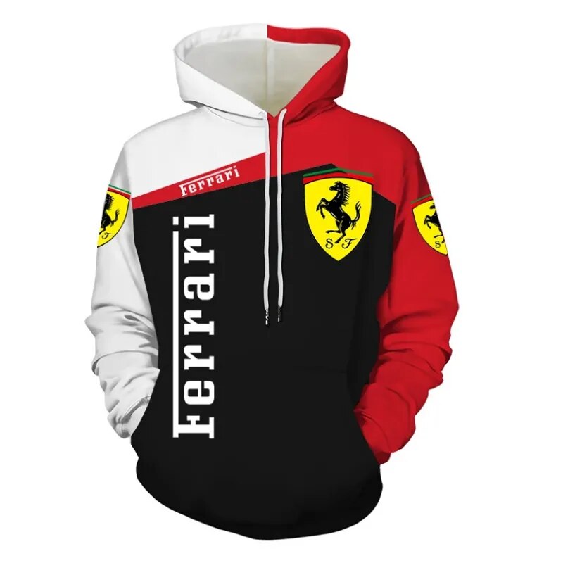 2022 Fashion New Ferrari Logo F1 3d Printing Spring And Summer Fashion Hooded Sweater Men And Women Sweater Pullover Outdoor