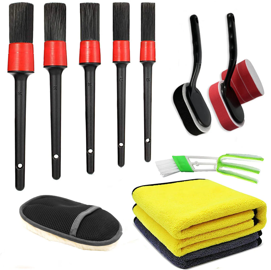 Car Wash Kit Car Detailing Brush Mixed Fiber Plastic Handle Automotive Detail Brushes for Cleaning Wheels Engine Interior