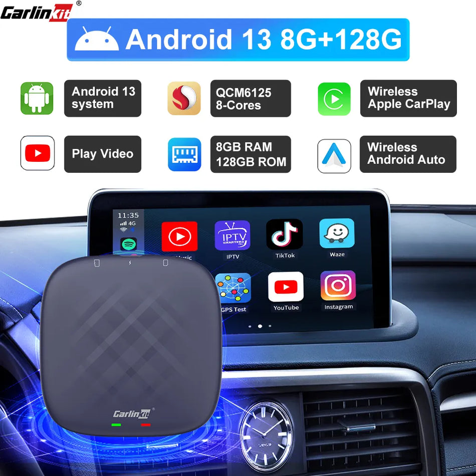 CarlinKit 8+128G CarPlay Ai Box Plus Android 13 Netflix YouTube Wireless Android Auto & CarPlay QCM6125 665 For VW Audi Kia Fiat