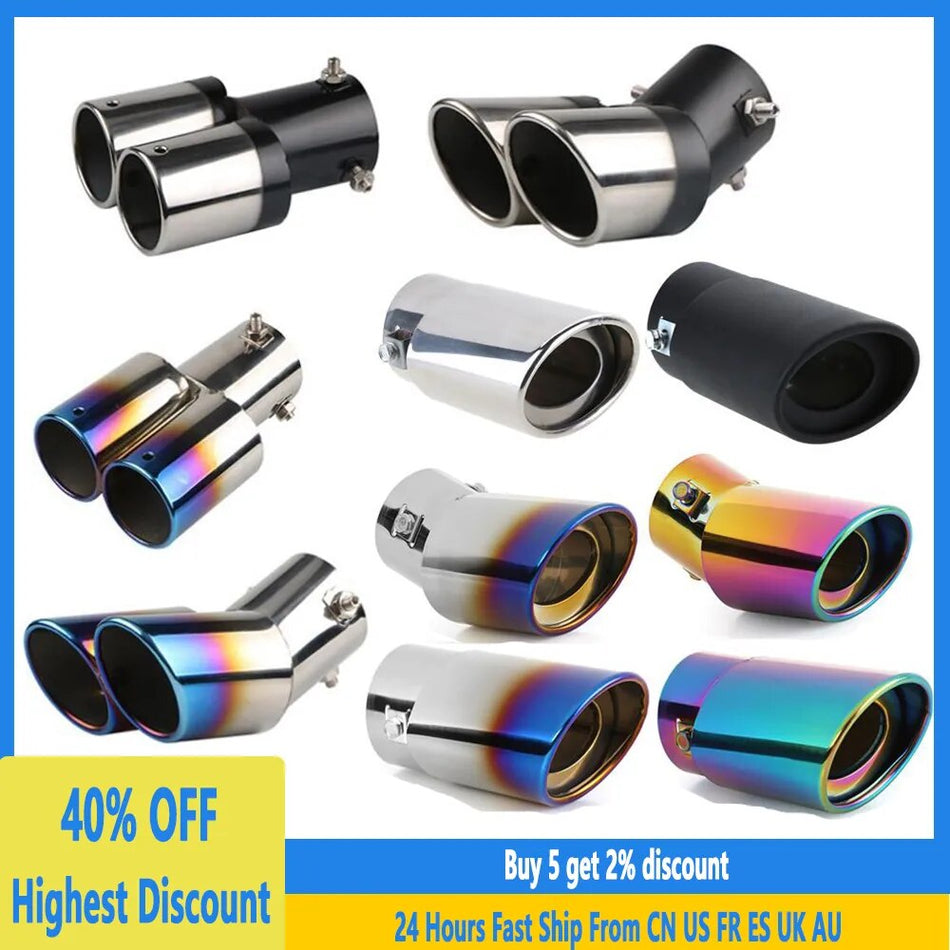 Universal Car Exhaust Muffler Tip Round Stainless Steel Pipe Chrome Exhaust Tail Muffler Tip Pipe Silver Car Accessories Muffler