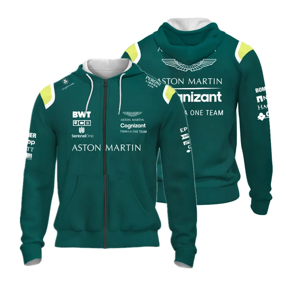 2023 Hot Selling F1 Formula One Aston Martin Team Green Zip Pullover Men's / Women's Racing Extreme Sports Competition Clothing