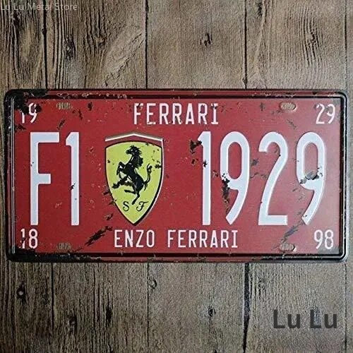 Ferrari F1-1929 License Plate Embossed Tag Vintage Metal Tin Sign, Retro Auto License Plate Garage Wall Decor 6x12 INCH